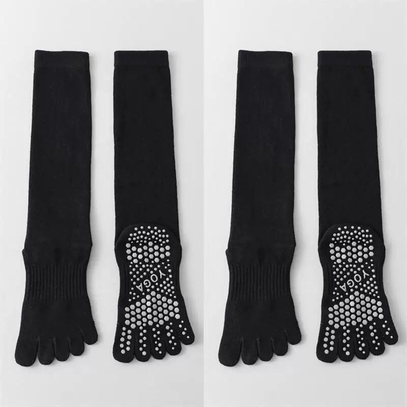 Crystorax | Long Tube Five-Toe Yoga Socks for Women, Non-Slip Split-Toe Mid-Calf Socks for Pilates and Floor Training
