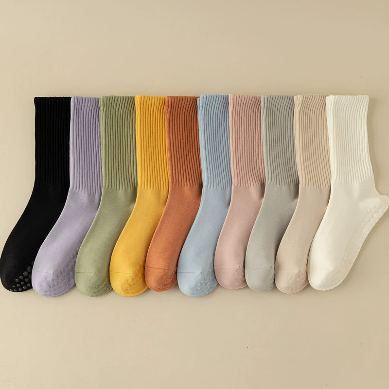 Crystorax | Solid Color Non-Slip Mid-Calf Yoga Socks for Women, Lightweight Spring and Autumn Pilates Fitness Socks