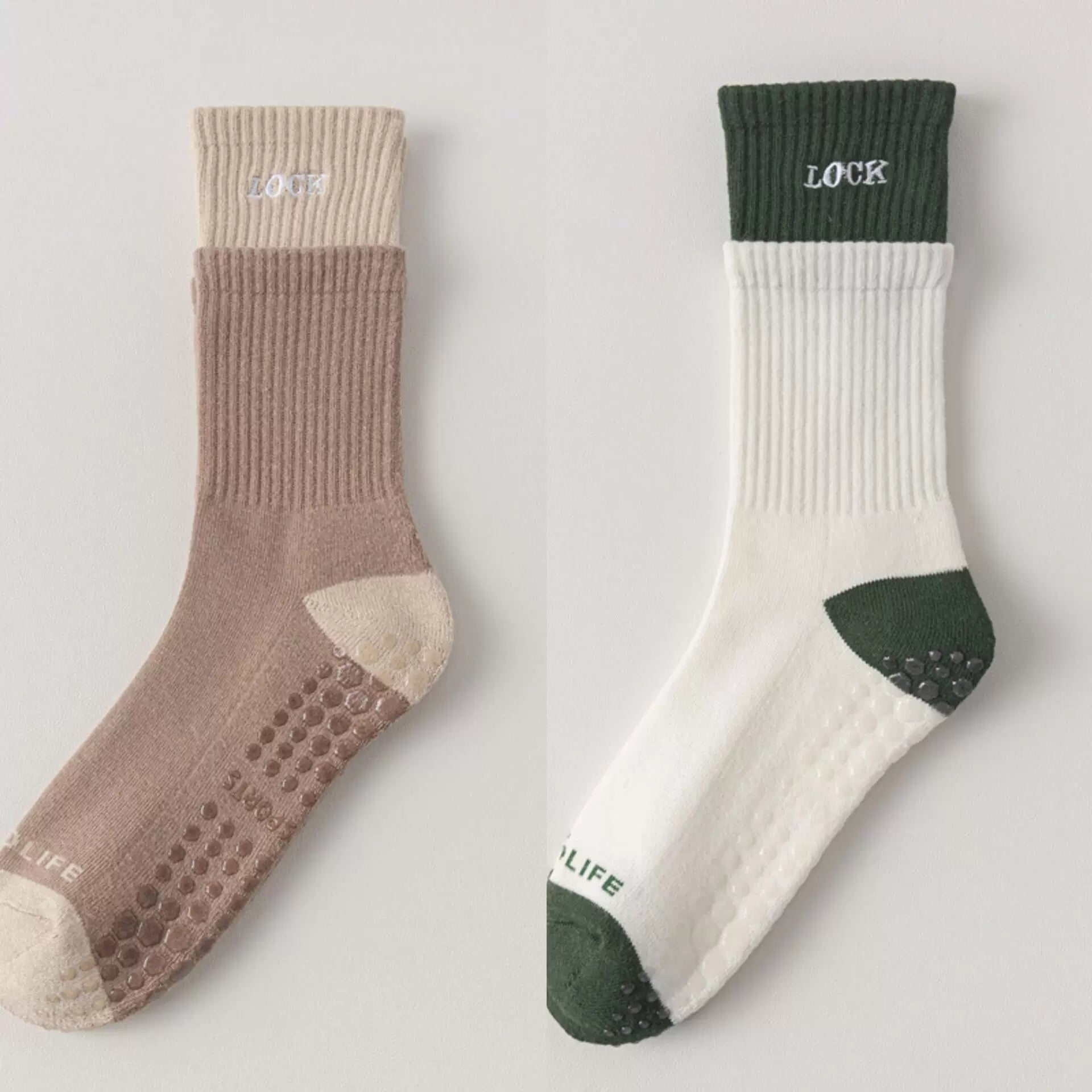 Crystorax | Thick Terry Mid-Calf Yoga Socks for Women, Non-Slip Cotton Pilates Socks for Autumn and Winter Indoor Fitness