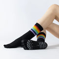 Crystorax | Rainbow Stripe Five-Toe Yoga Socks for Women, Non-Slip Mid-Calf Pilates Socks for Fitness and Aerobics