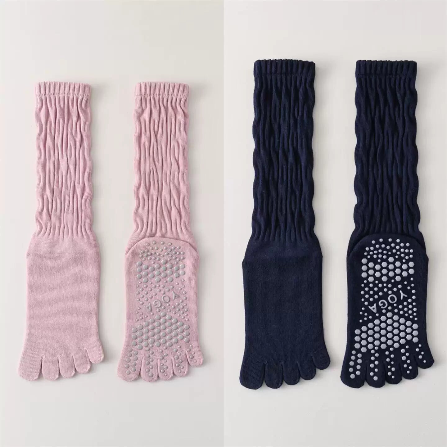 Crystorax | Five-Toe Yoga Mid-Calf Socks for Women, Non-Slip Pilates and Fitness Socks with Breathable Design