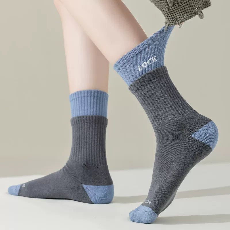 Crystorax | Layered Cotton Mid-Calf Socks with Soft Ruffle Trim for Women