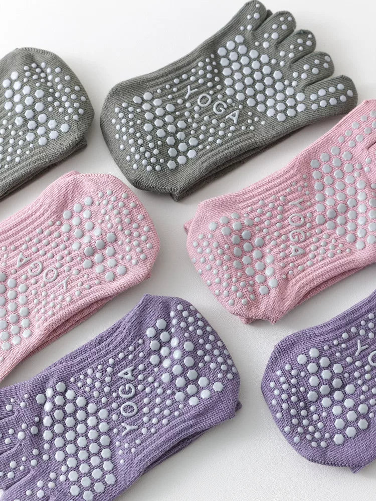 Crystorax | Long Tube Five-Toe Yoga Socks for Women, Non-Slip Split-Toe Mid-Calf Socks for Pilates and Floor Training