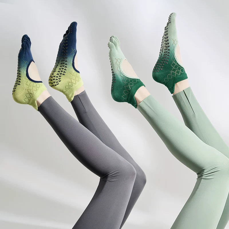 Crystorax | Gradient Five-Toe Yoga Socks for Women, Lightweight Non-Slip Summer Pilates Socks for Indoor Fitness