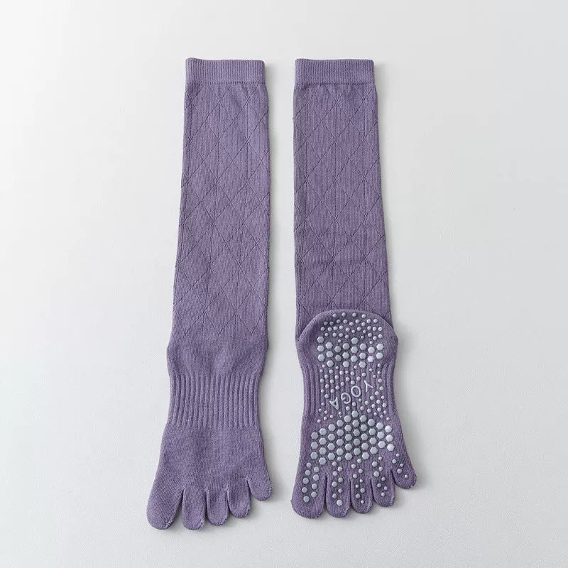 Crystorax | Long Tube Five-Toe Yoga Socks for Women, Non-Slip Split-Toe Mid-Calf Socks for Pilates and Floor Training