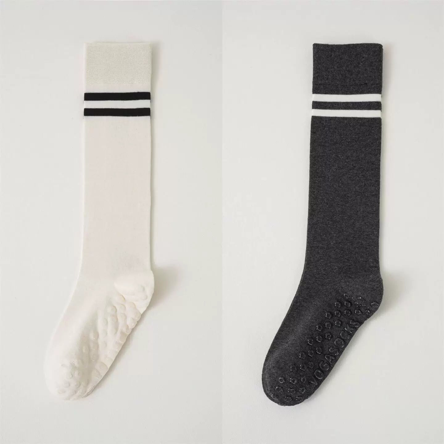 Crystorax | Striped Long Tube Yoga Socks for Women, Non-Slip Mid-Calf Pilates Socks for Indoor Fitness