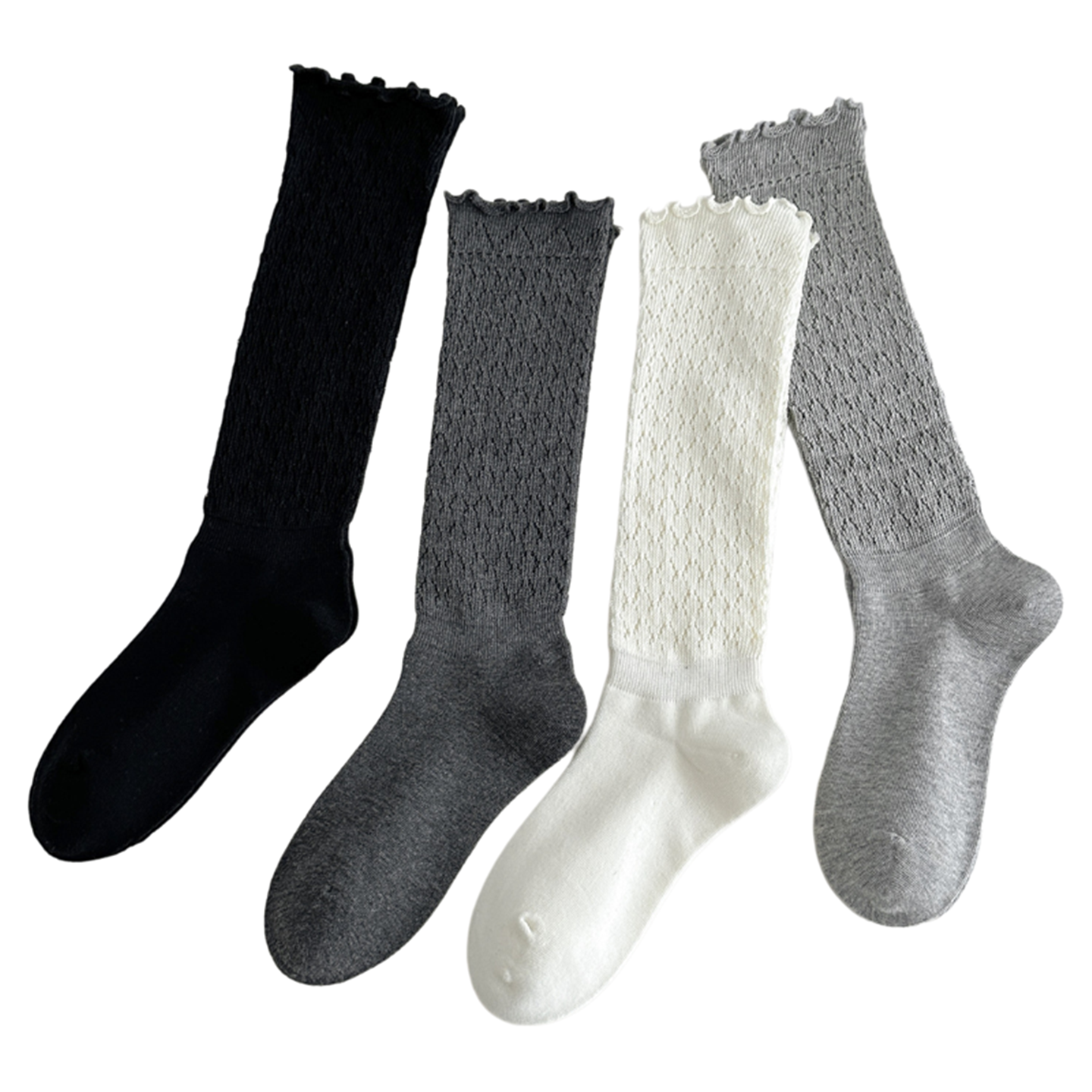 Crystorax | Women’s Knit Calf Socks with Lace Trim Detail