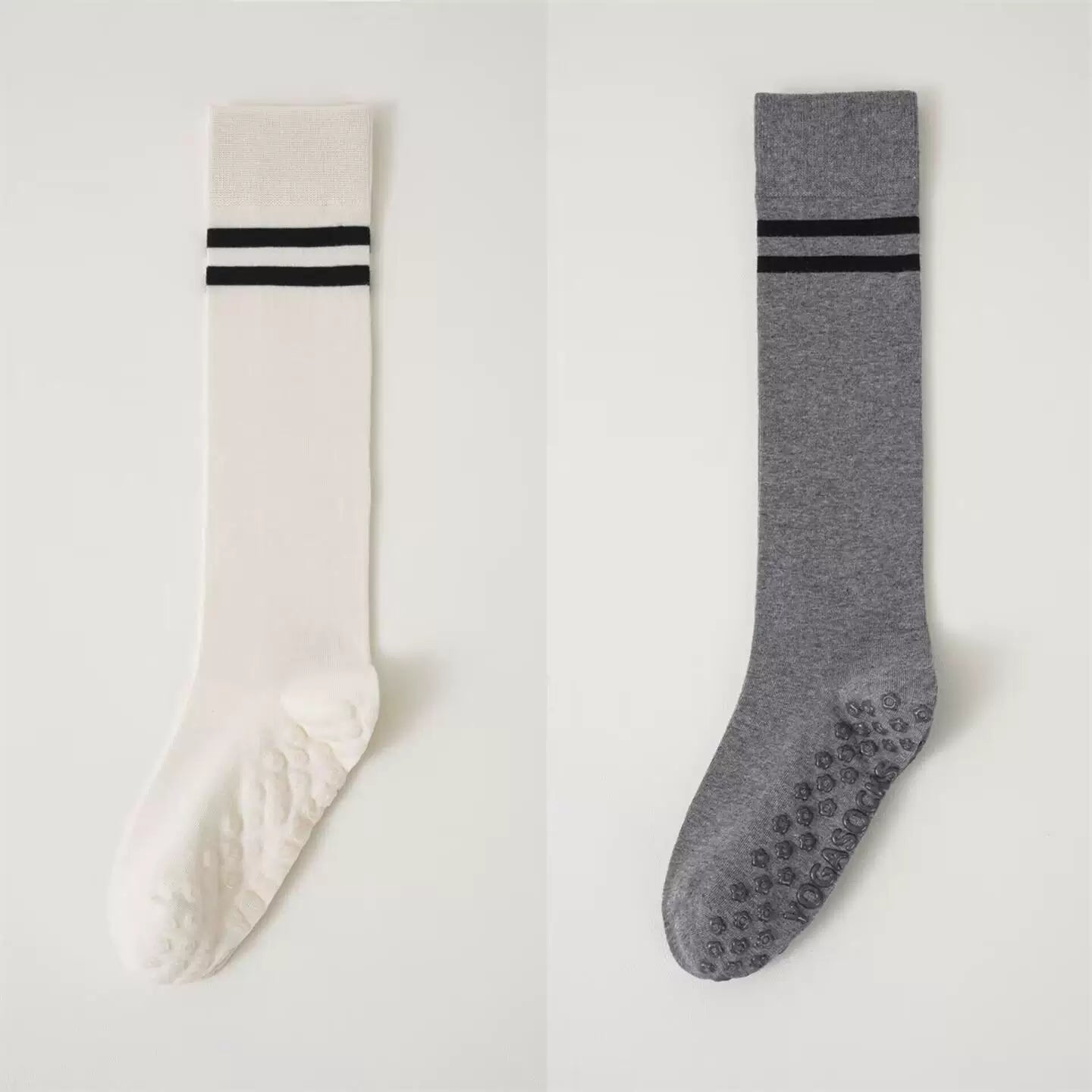 Crystorax | Striped Long Tube Yoga Socks for Women, Non-Slip Mid-Calf Pilates Socks for Indoor Fitness