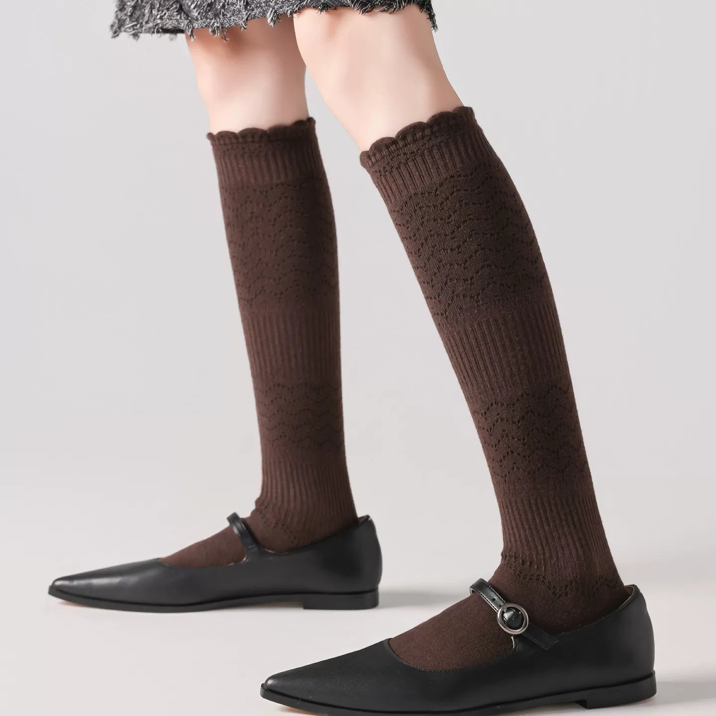 Crystorax | Women’s Merino Wool Calf Socks with Lace Knit Detail