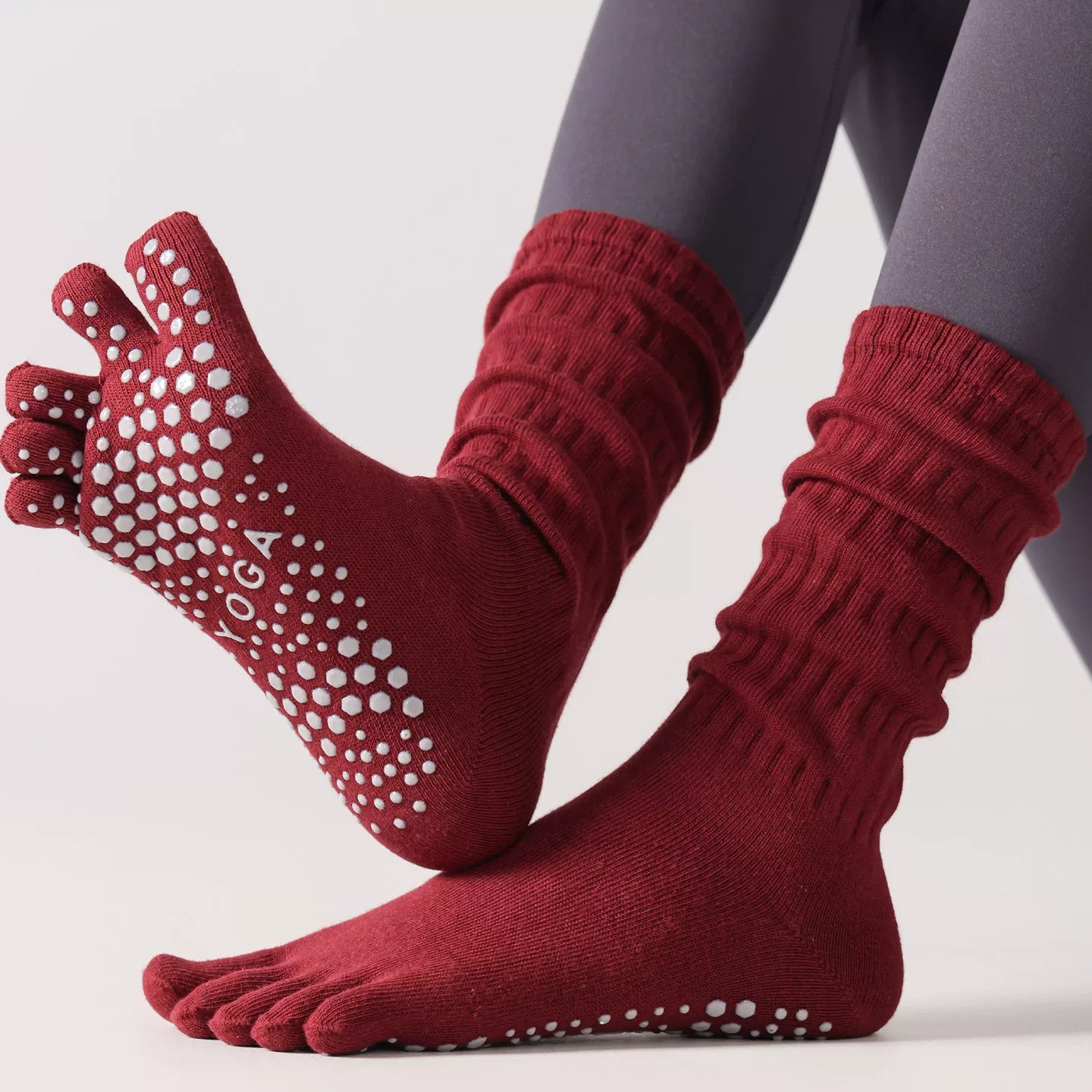 Crystorax | Five-Toe Yoga Mid-Calf Socks for Women, Non-Slip Pilates and Fitness Socks with Breathable Design