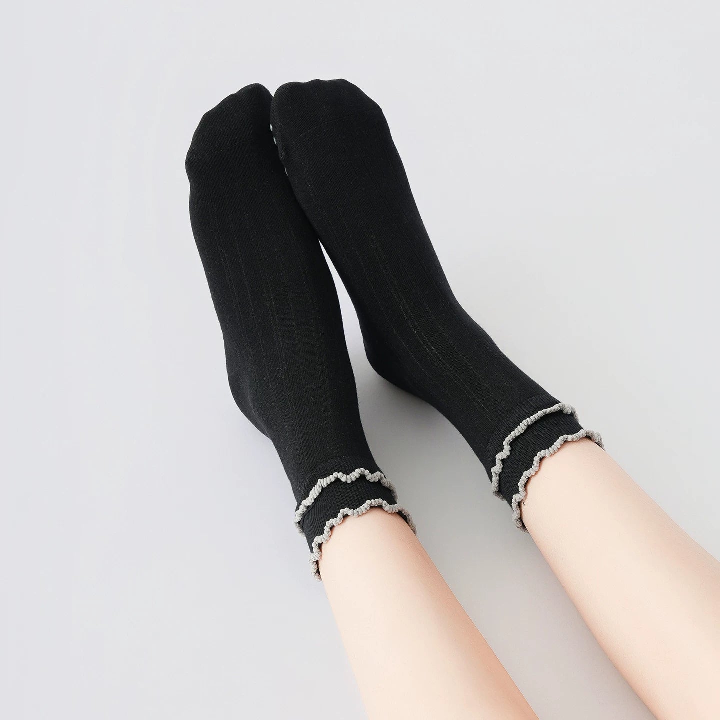 Crystorax | Lace Trim Non-Slip Mid-Calf Yoga Socks for Women, Autumn and Winter Pilates Socks for Indoor Fitness