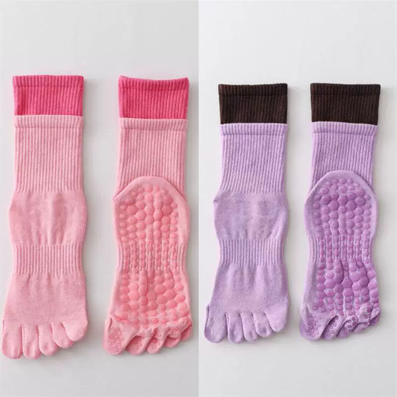 Crystorax | Five-Toe Mid-Calf Yoga Socks for Women, Non-Slip Split-Toe Pilates Socks for Indoor Fitness and Dance