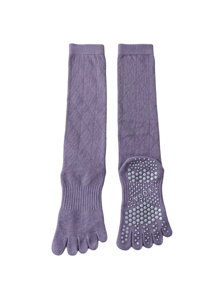 Crystorax | Long Tube Five-Toe Yoga Socks for Women, Non-Slip Split-Toe Mid-Calf Socks for Pilates and Floor Training