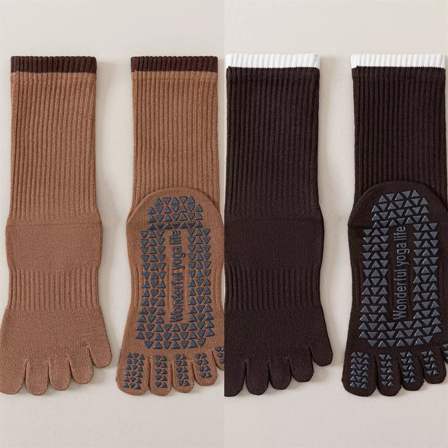 Crystorax | Striped Five-Toe Yoga Socks for Women, Non-Slip Mid-Calf Socks for Pilates, Dance, and Fitness