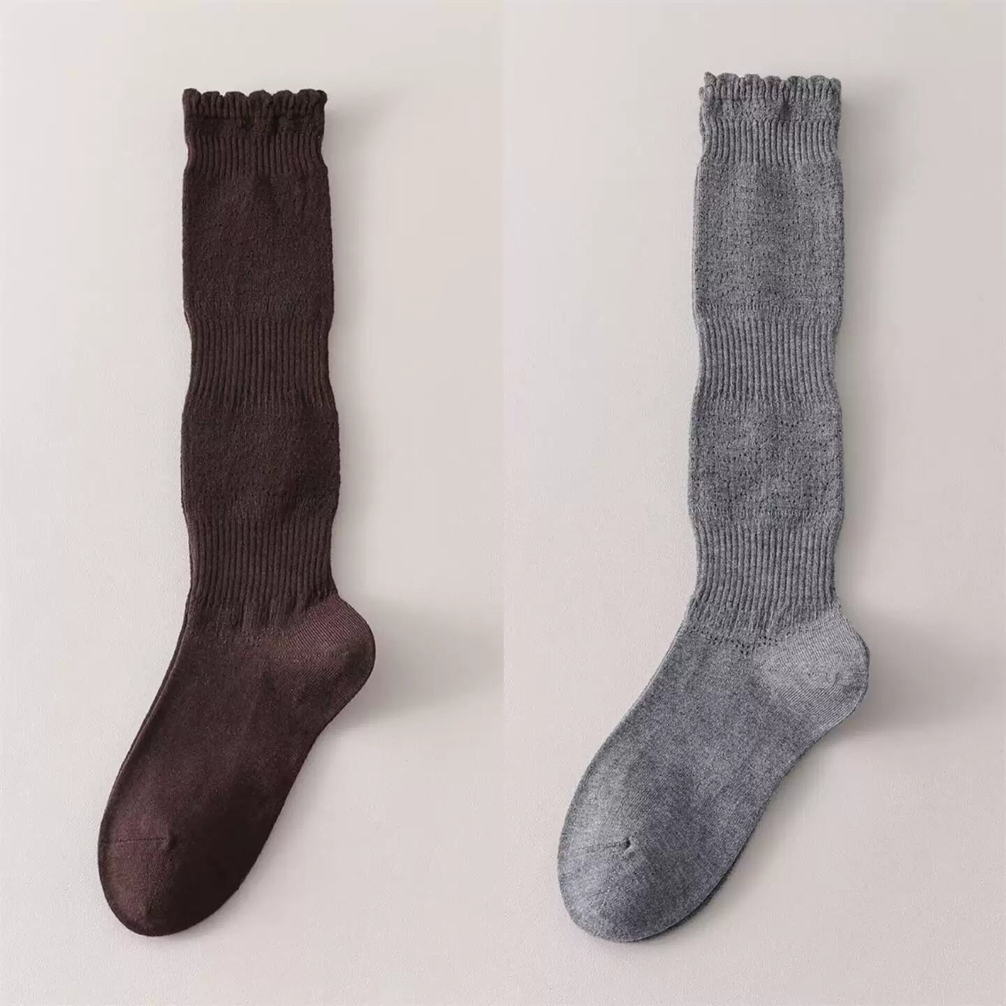 Crystorax | Women’s Merino Wool Calf Socks with Lace Knit Detail