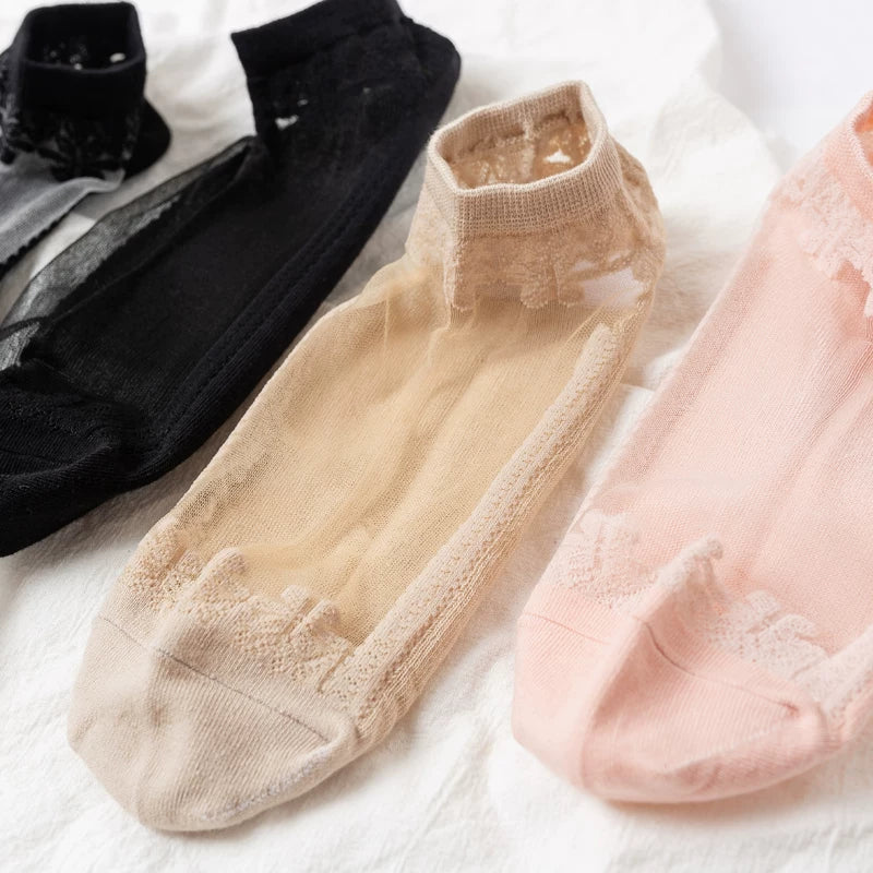 Crystorax | Ultra-Thin Transparent Summer No-Show Socks for Women, Breathable Crystal Silk Boat Socks with Soft Cotton Sole