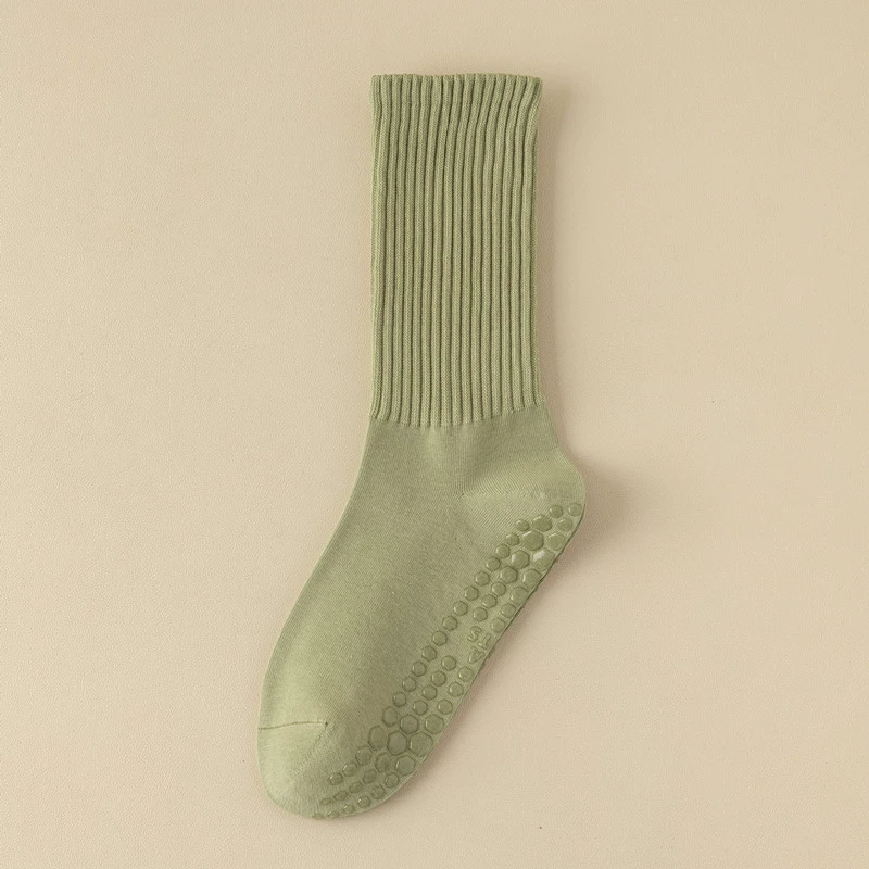 Crystorax | Solid Color Non-Slip Mid-Calf Yoga Socks for Women, Lightweight Spring and Autumn Pilates Fitness Socks
