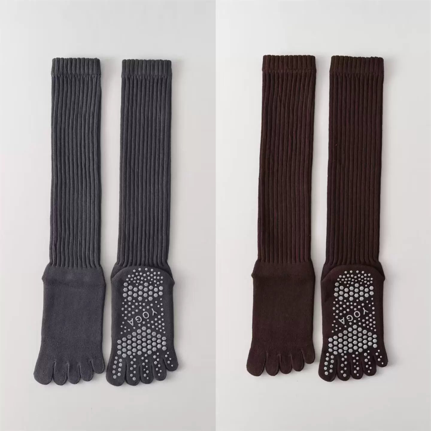 Crystorax | Thick Five-Toe Yoga Long Tube Socks for Women, Non-Slip Split-Toe Pilates Socks for Autumn and Winter