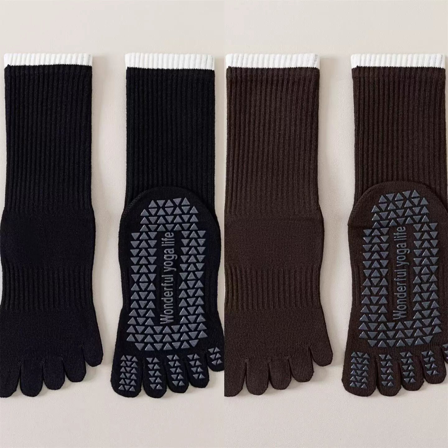 Crystorax | Striped Five-Toe Yoga Socks for Women, Non-Slip Mid-Calf Socks for Pilates, Dance, and Fitness