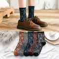 Crystorax | 3-Pack Retro Diamond Knit Mid-Calf Socks for Women, Cotton Pile Socks for Autumn and Winter Casual Wear