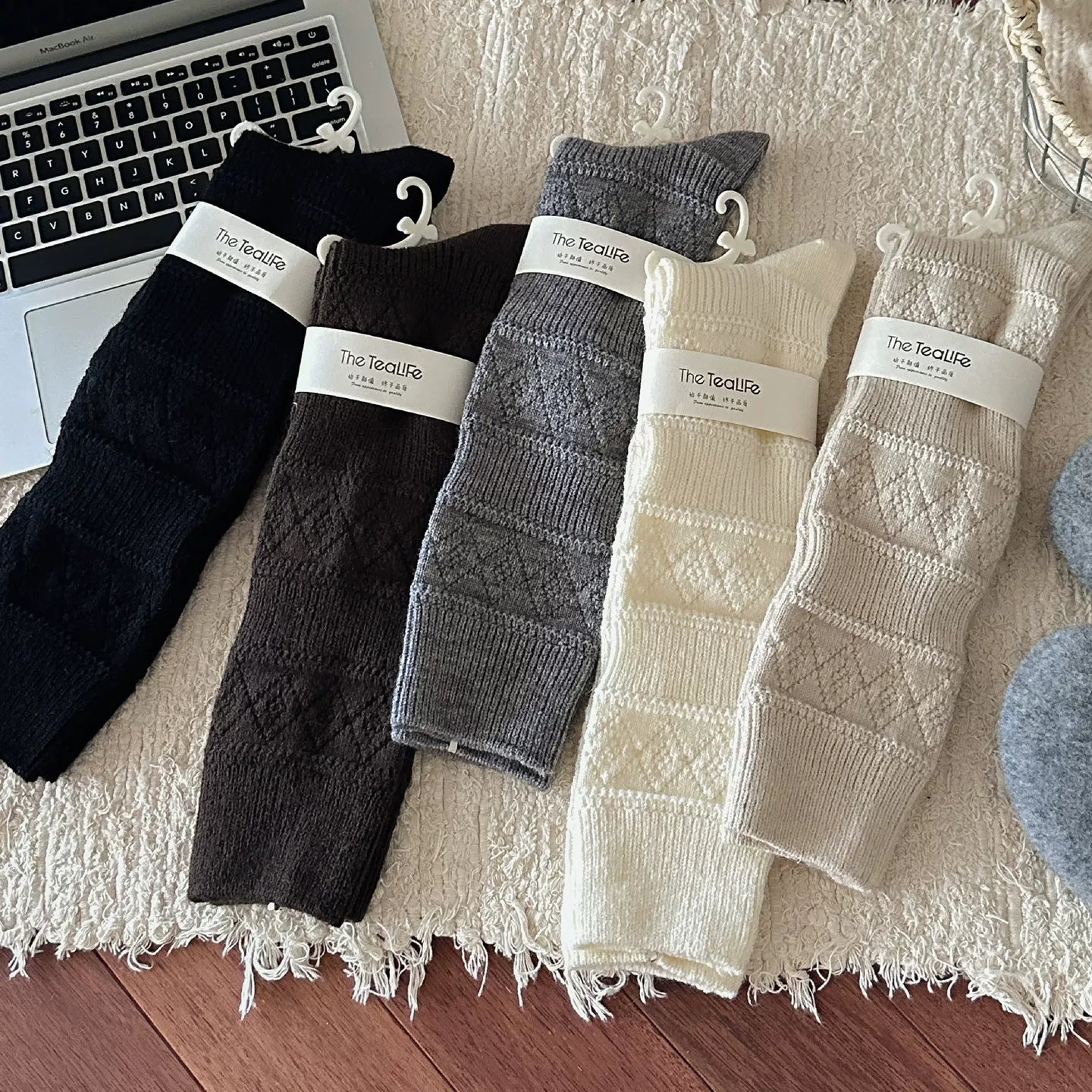 Crystorax | Warm Velvet Diamond Knit Mid-Calf Socks for Women, Korean Retro Pile Socks for Autumn and Winter