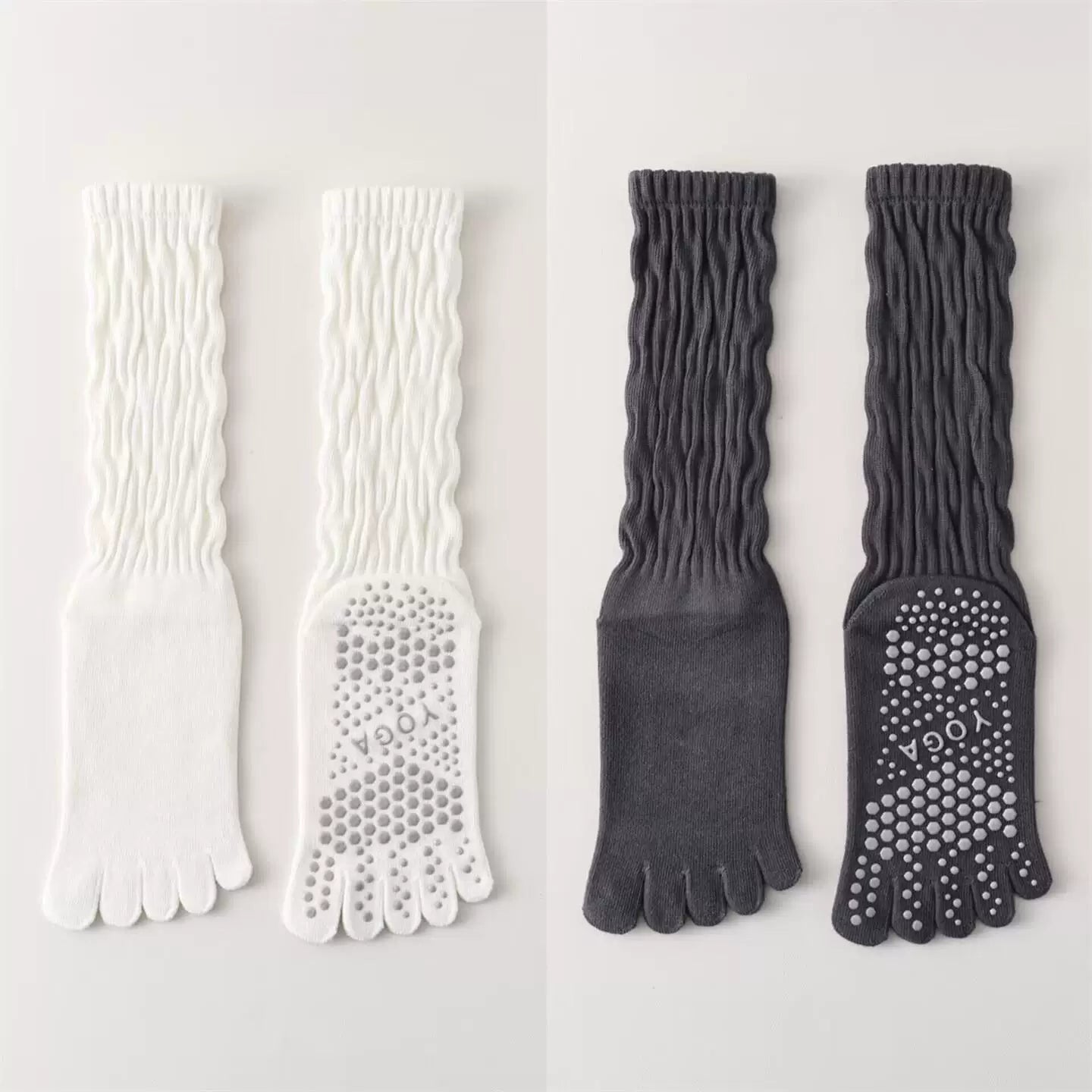 Crystorax | Five-Toe Yoga Mid-Calf Socks for Women, Non-Slip Pilates and Fitness Socks with Breathable Design