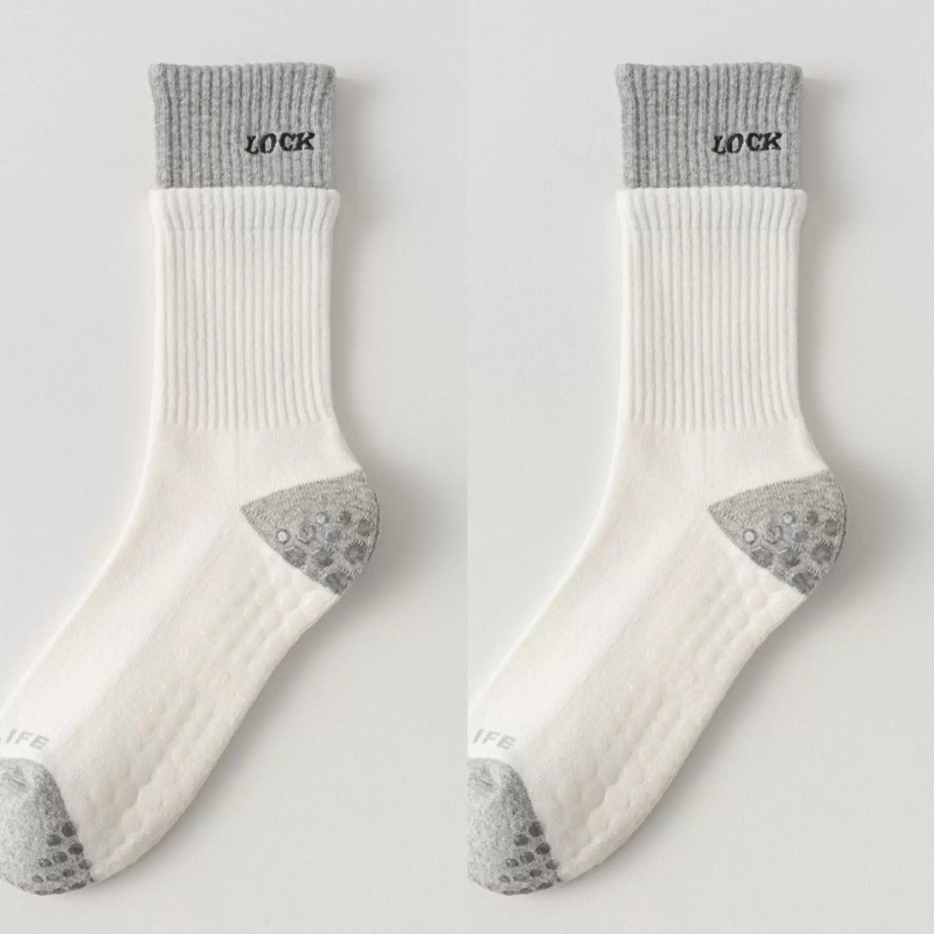 Crystorax | Thick Terry Mid-Calf Yoga Socks for Women, Non-Slip Cotton Pilates Socks for Autumn and Winter Indoor Fitness