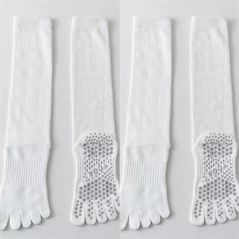 Crystorax | Long Tube Five-Toe Yoga Socks for Women, Non-Slip Split-Toe Mid-Calf Socks for Pilates and Floor Training