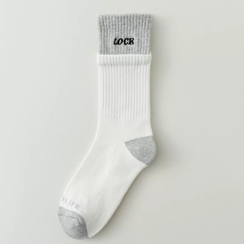 Crystorax | Layered Cotton Mid-Calf Socks with Soft Ruffle Trim for Women