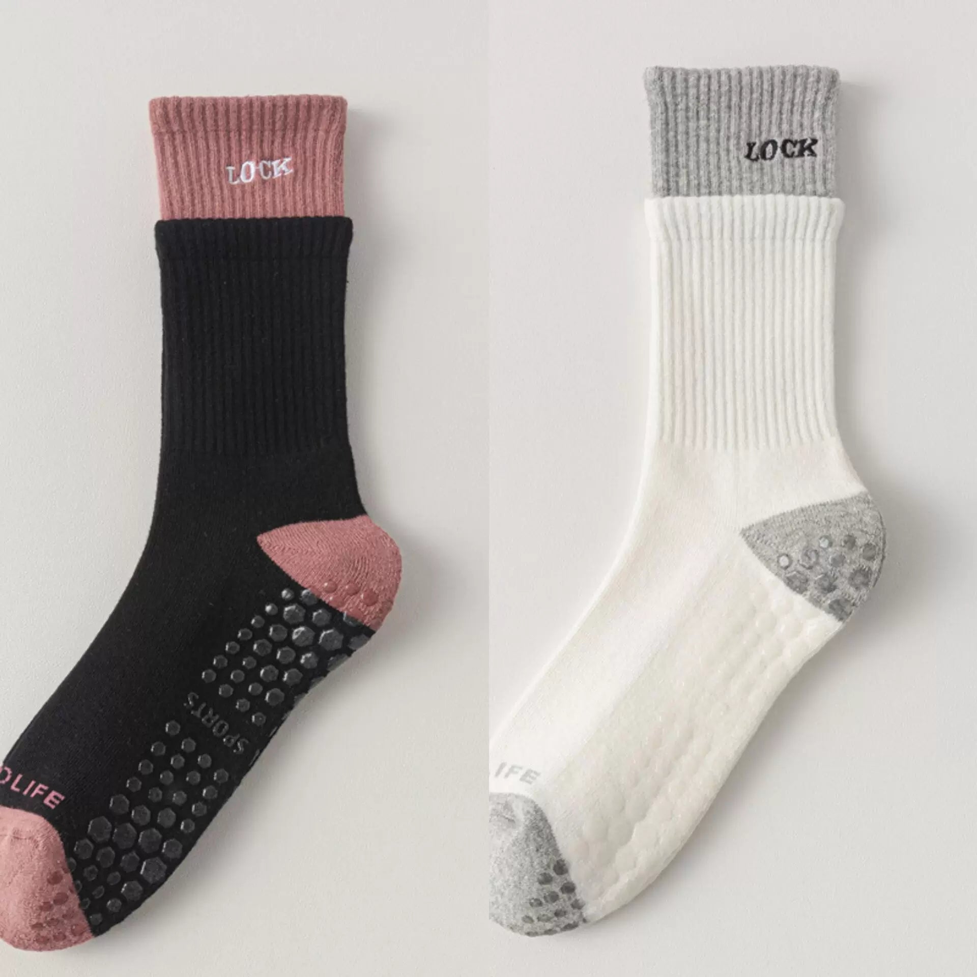 Crystorax | Thick Terry Mid-Calf Yoga Socks for Women, Non-Slip Cotton Pilates Socks for Autumn and Winter Indoor Fitness