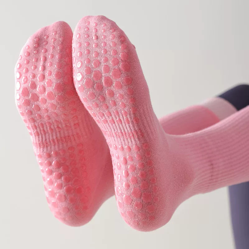 Crystorax | Long Tube Non-Slip Yoga Socks for Women, Double-Cuff Mid-Calf Socks for Pilates and Indoor Fitness