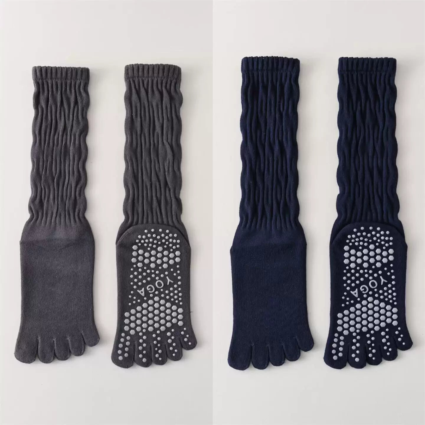 Crystorax | Five-Toe Yoga Mid-Calf Socks for Women, Non-Slip Pilates and Fitness Socks with Breathable Design