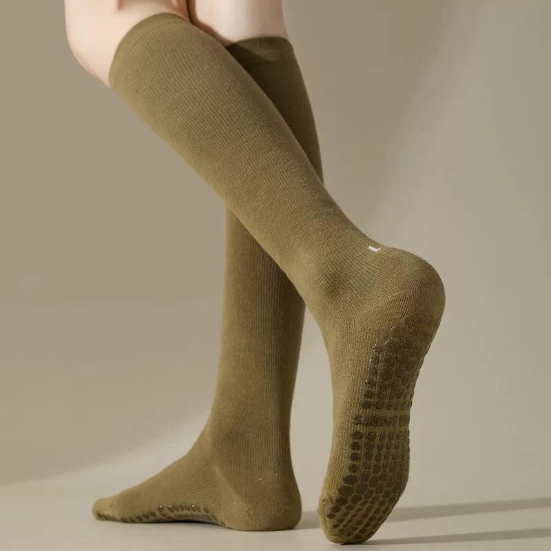 Crystorax | Non-Slip Mid-Calf Yoga Socks for Women, Long Tube Pilates and Dance Socks for Fitness Training