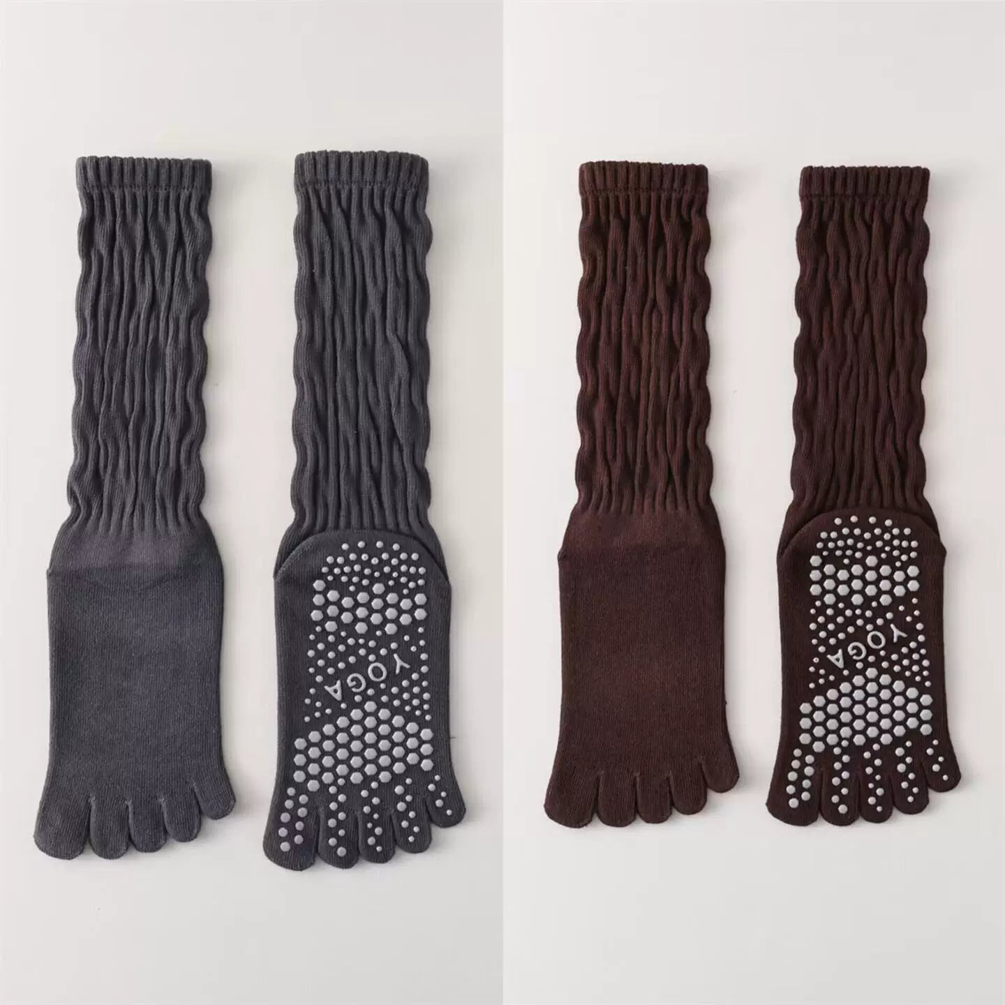 Crystorax | Five-Toe Yoga Mid-Calf Socks for Women, Non-Slip Pilates and Fitness Socks with Breathable Design