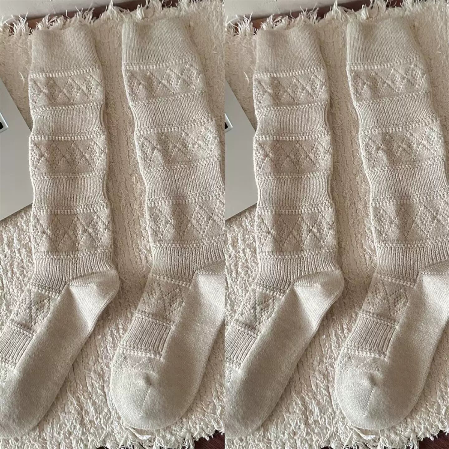 Crystorax | Warm Velvet Diamond Knit Mid-Calf Socks for Women, Korean Retro Pile Socks for Autumn and Winter