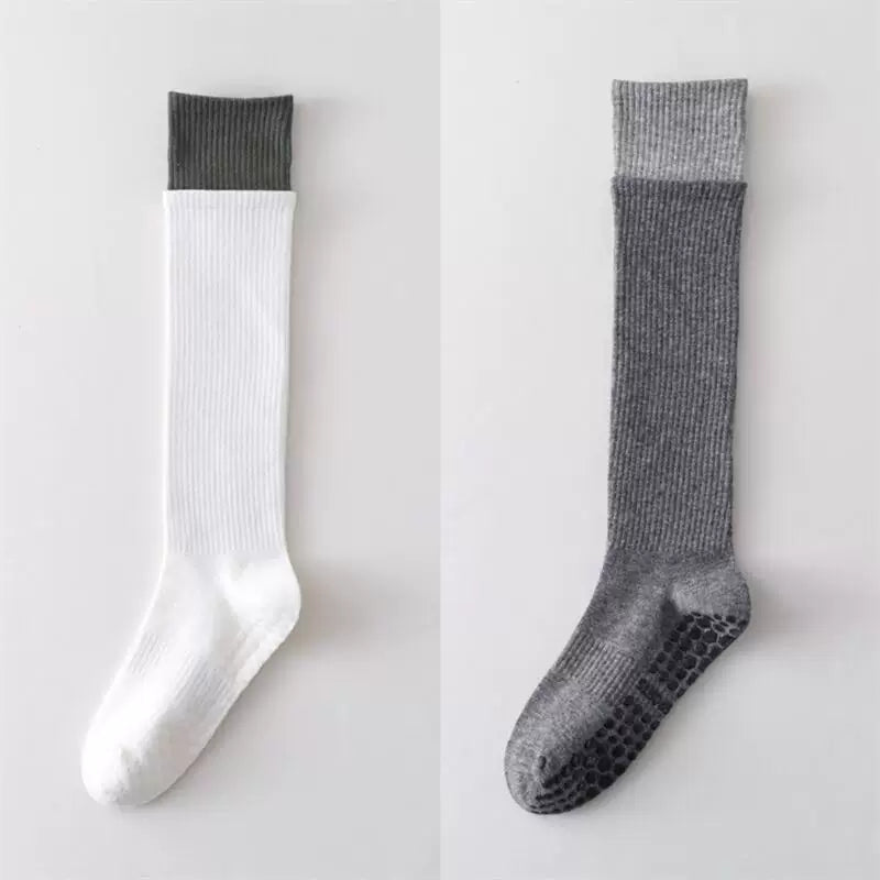 Crystorax | Long Tube Non-Slip Yoga Socks for Women, Double-Cuff Mid-Calf Socks for Pilates and Indoor Fitness