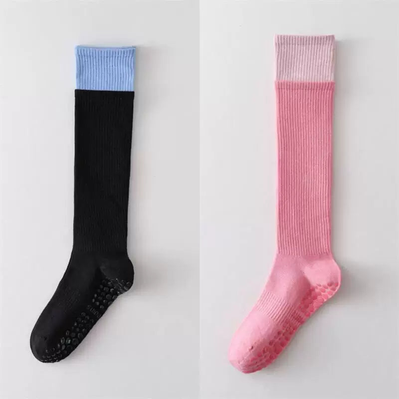 Crystorax | Long Tube Non-Slip Yoga Socks for Women, Double-Cuff Mid-Calf Socks for Pilates and Indoor Fitness