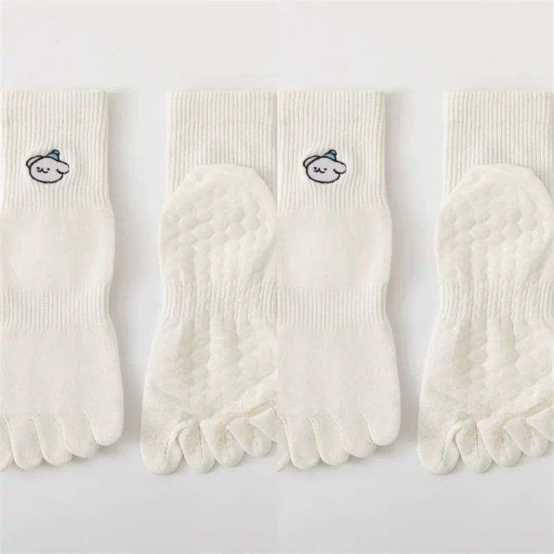 Crystorax | Five-Toe Yoga Mid-Calf Socks for Women, Non-Slip Split-Toe Pilates Socks for Spring and Autumn Fitness