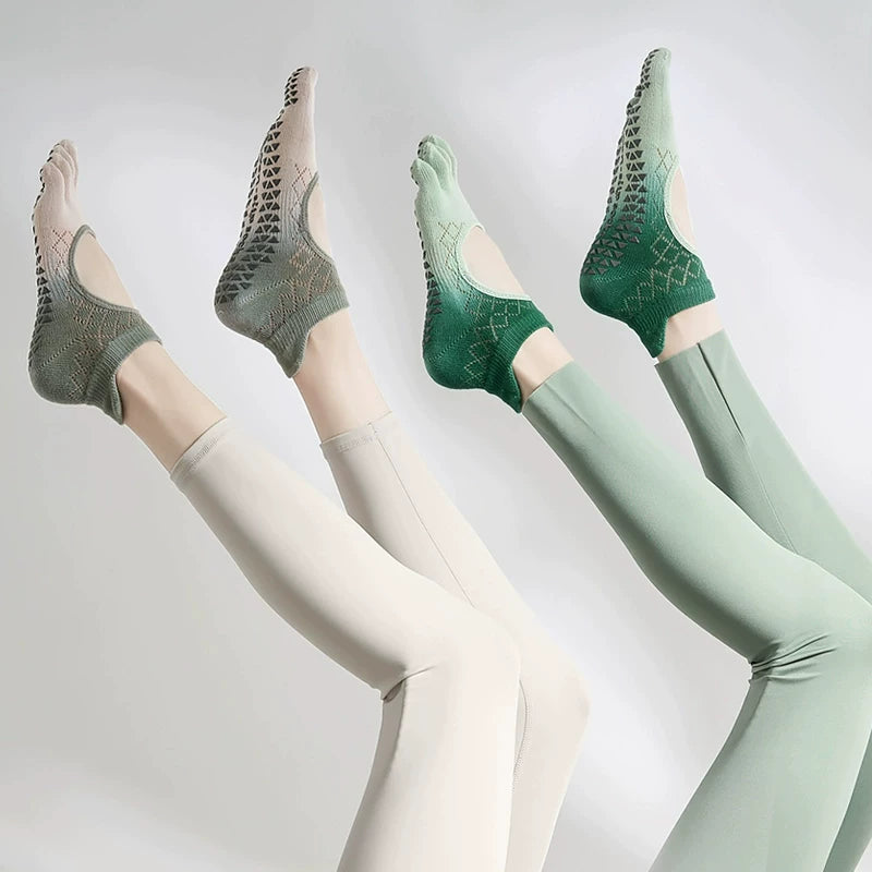 Crystorax | Gradient Five-Toe Yoga Socks for Women, Lightweight Non-Slip Summer Pilates Socks for Indoor Fitness