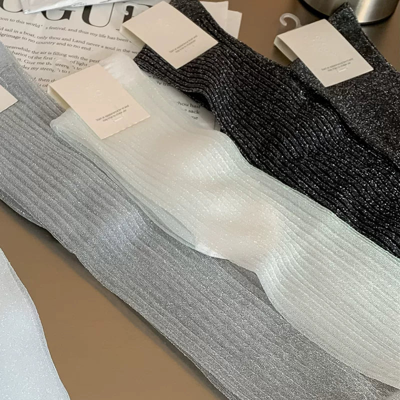 Crystorax | Women’s Thin Calf Socks with Vertical Knit Texture for Summer