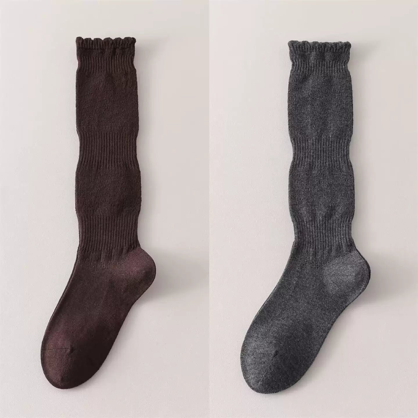 Crystorax | Women’s Merino Wool Calf Socks with Lace Knit Detail