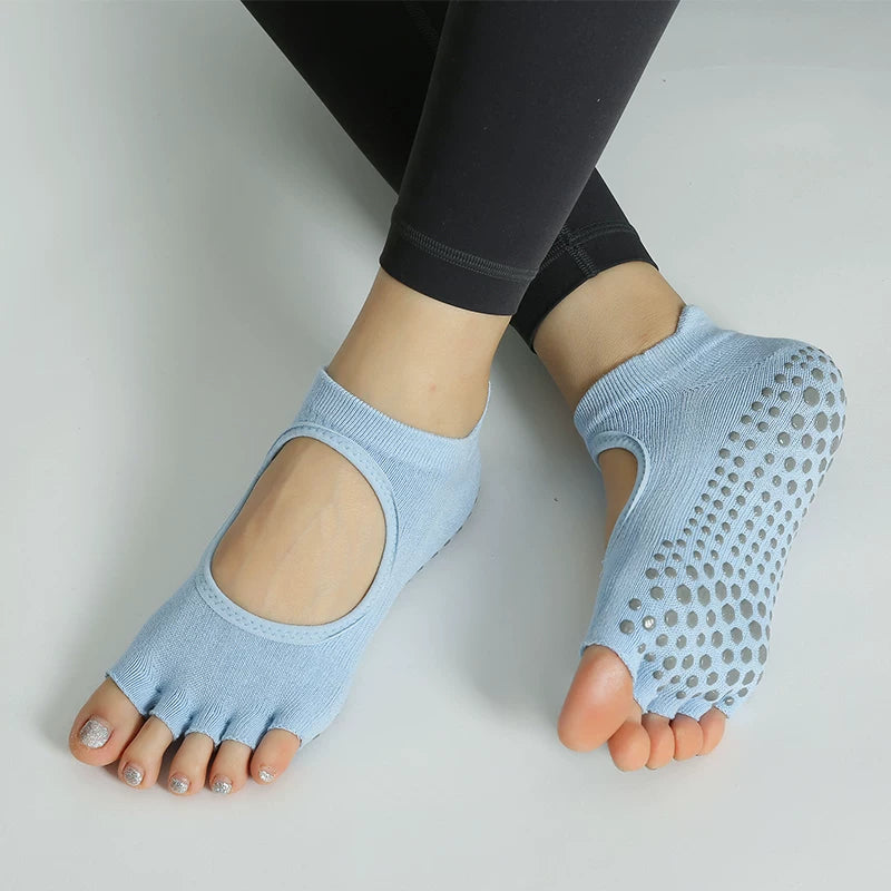Crystorax | 2-Pack Lightweight Cotton Toe Yoga Socks for Women, Non-Slip Spring Summer Pilates Socks for Indoor Fitness