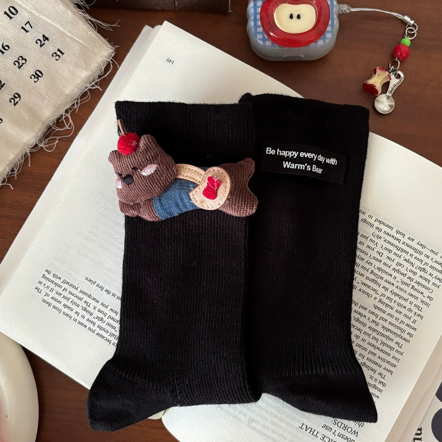 Crystorax | Coffee Brown Cotton Mid-Calf Socks for Women, Autumn Winter Japanese Cute Cartoon Socks for Leather Shoes