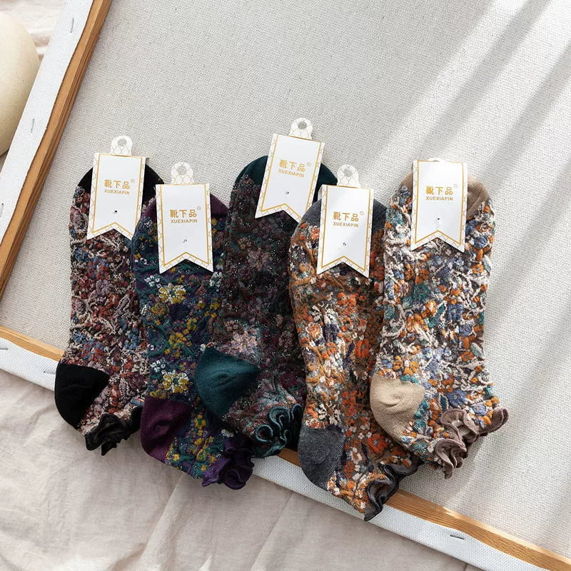 Crystorax | Lightweight Cotton Low-Cut Socks with Lace Detail for Women