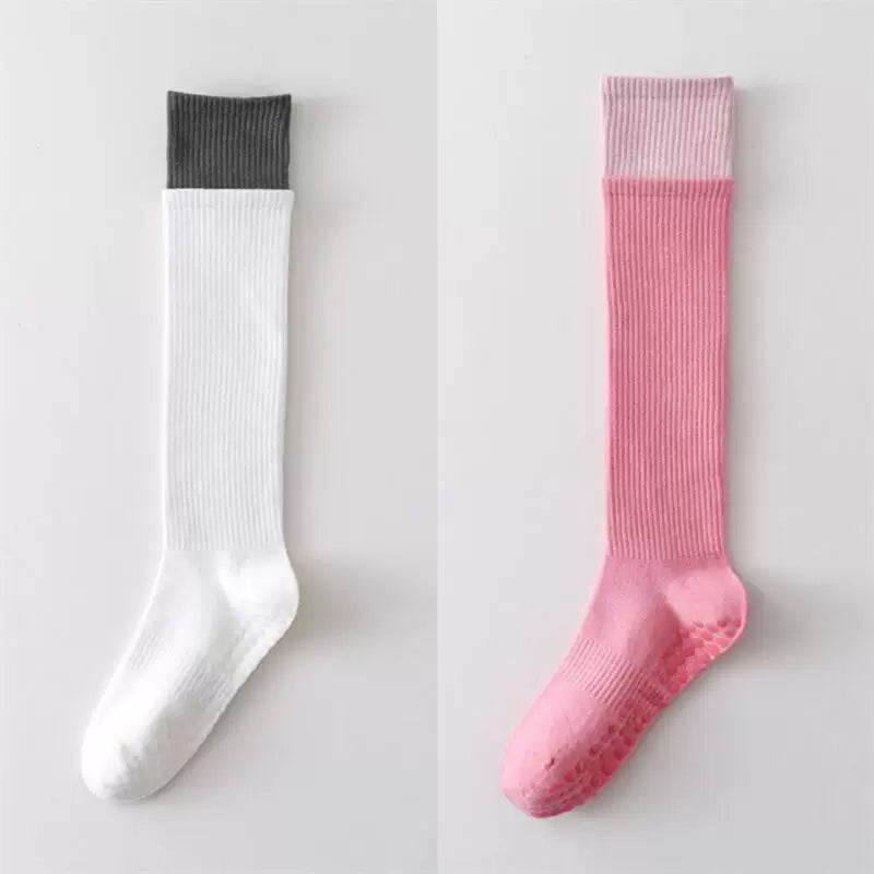 Crystorax | Long Tube Non-Slip Yoga Socks for Women, Double-Cuff Mid-Calf Socks for Pilates and Indoor Fitness