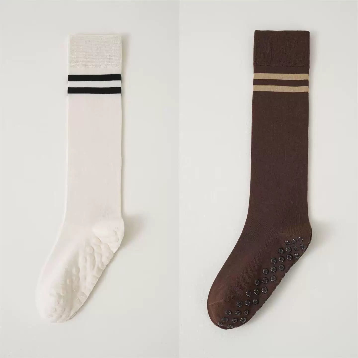 Crystorax | Striped Long Tube Yoga Socks for Women, Non-Slip Mid-Calf Pilates Socks for Indoor Fitness