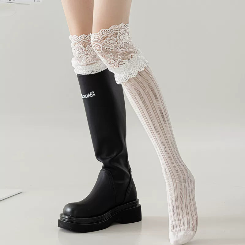 Crystorax | Women’s Lace Calf Socks with Lightweight Cotton Knit