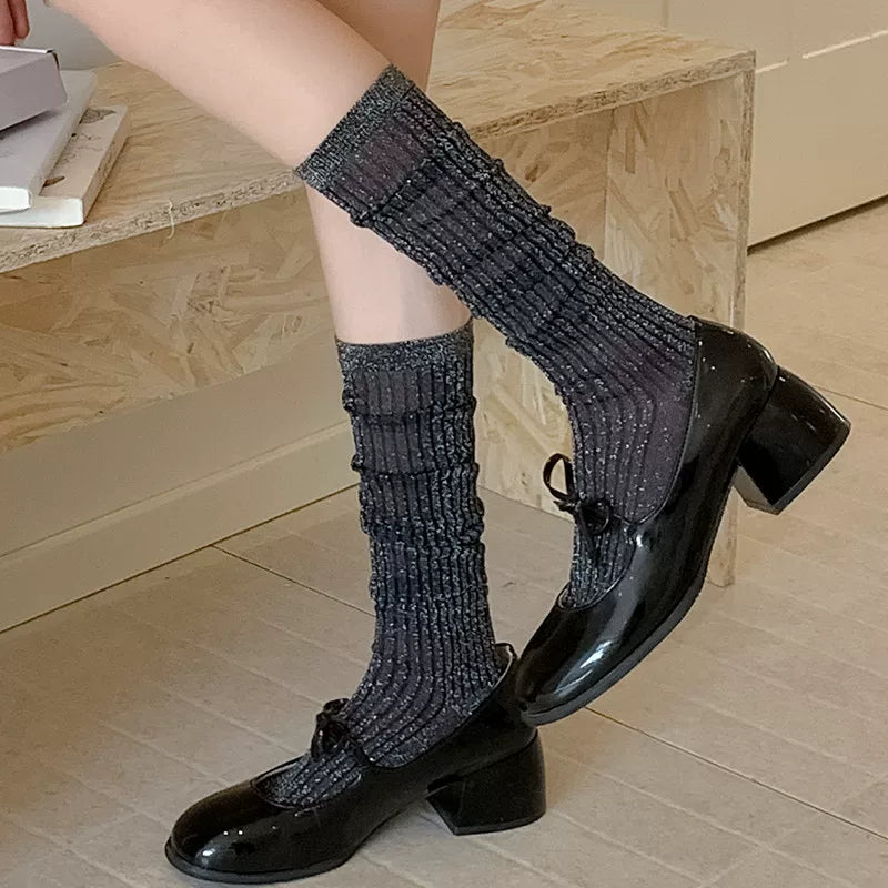 Crystorax | Women’s Thin Calf Socks with Vertical Knit Texture for Summer