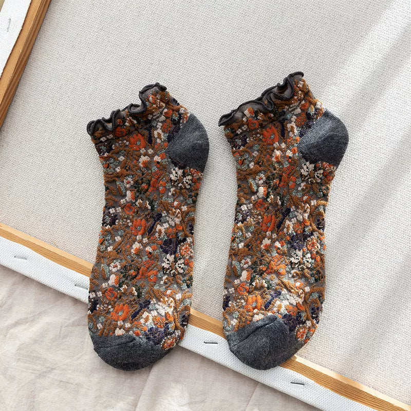 Crystorax | Lightweight Cotton Low-Cut Socks with Lace Detail for Women