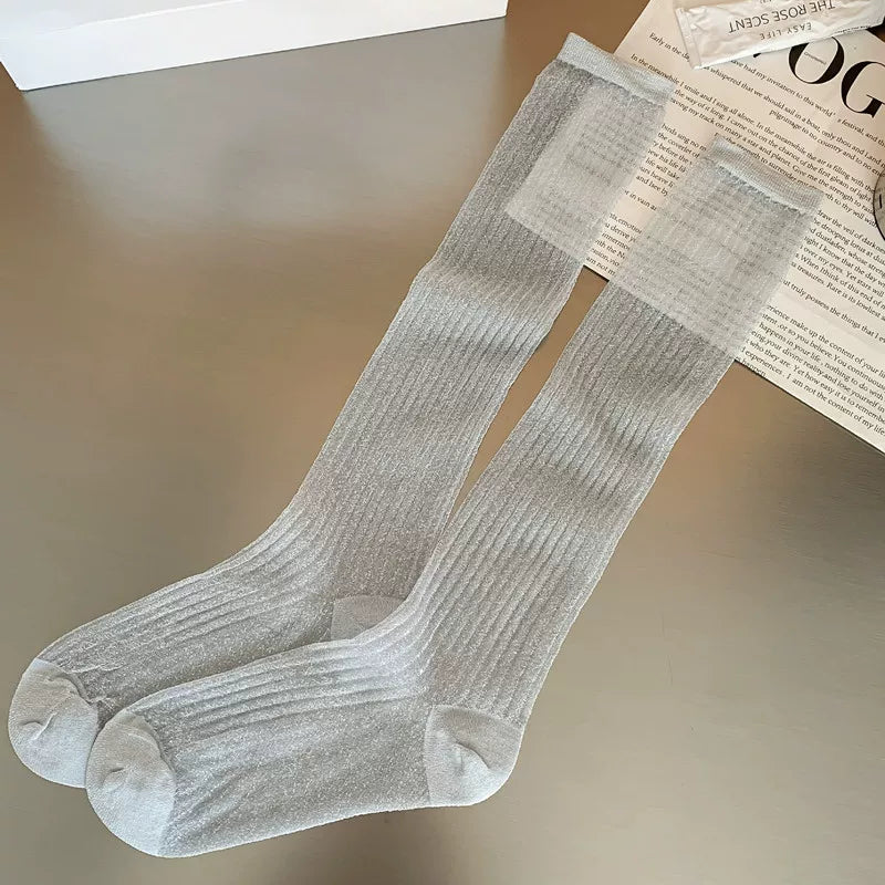 Crystorax | Women’s Thin Calf Socks with Vertical Knit Texture for Summer